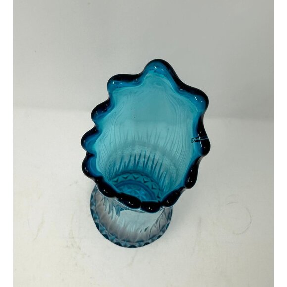 L.E. SMITH NESTING TRIANGLE 14.5" Swung Vase #1153 PEACOCK BLUE Fayette Glass - Picture 5 of 11